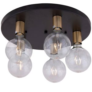 Catania rund taklampe 5-lys sort/messing