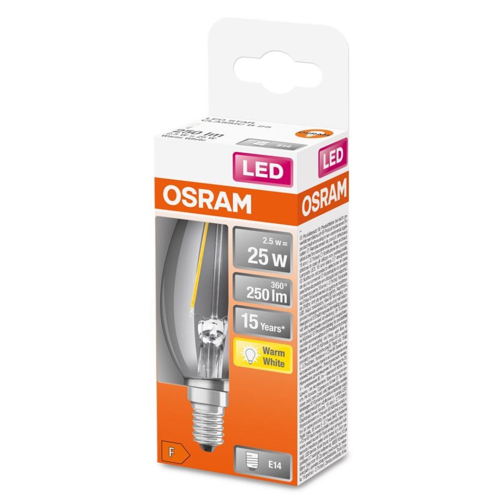 Osram led pære kron (25) e14 klar 827