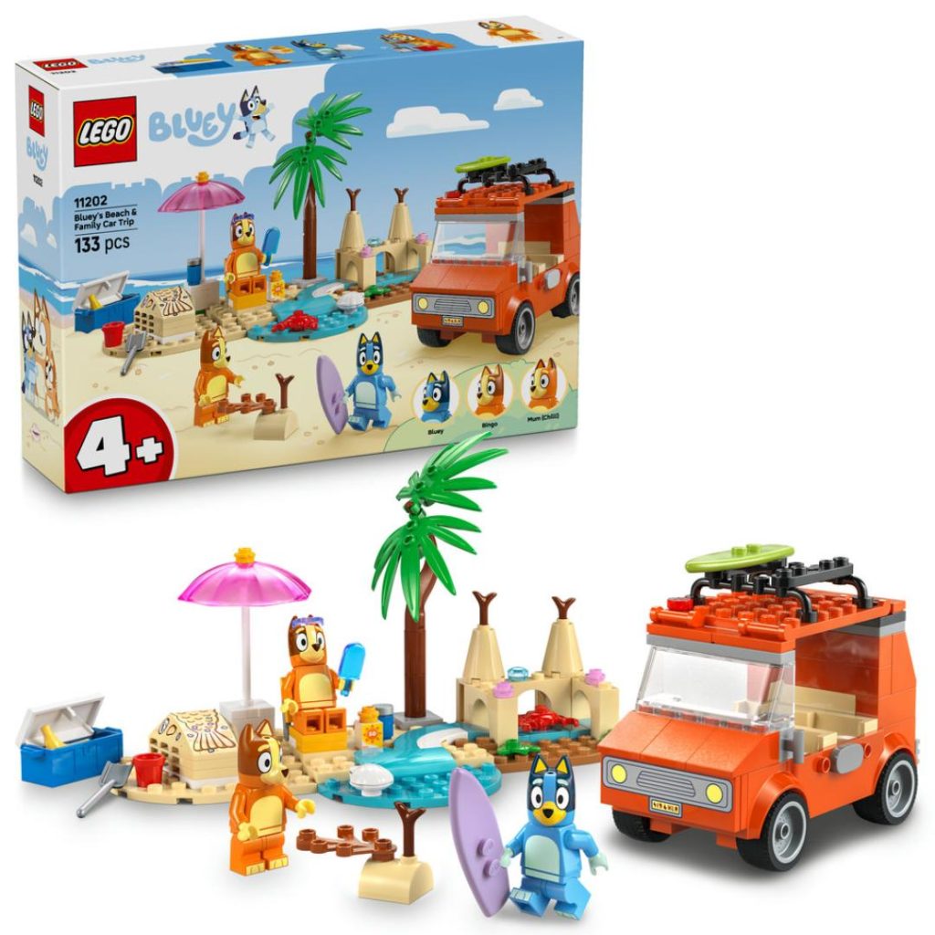 Lego bluey og familiens biltur til stran
