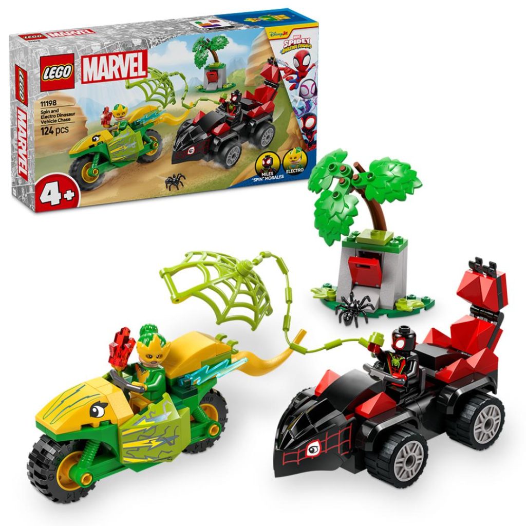 Lego dinosaurkjøretøyjakt med spin og el