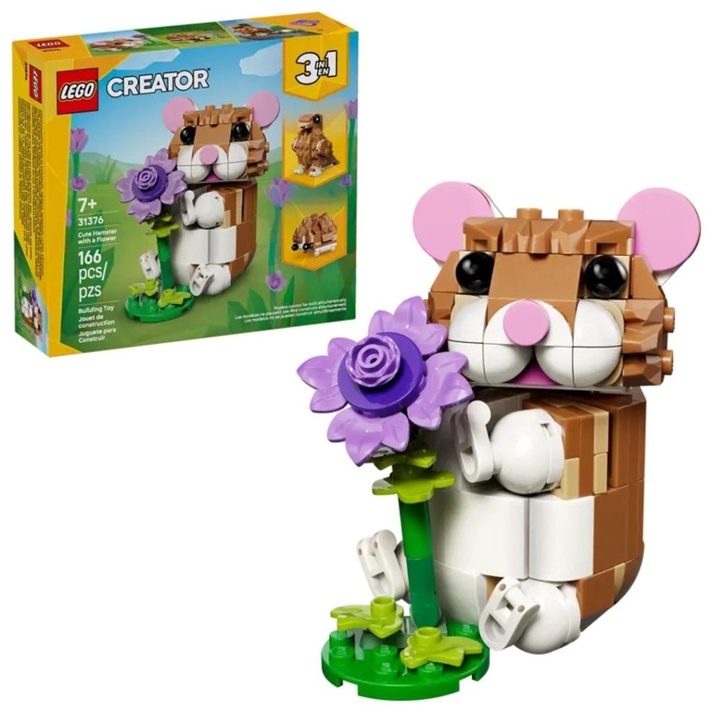 Lego søt hamster med en blomst