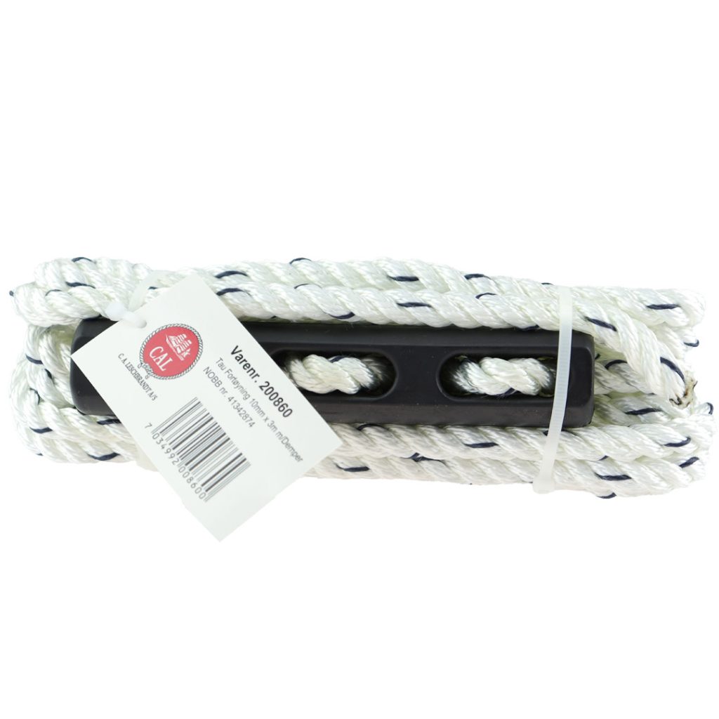 Tau fortøyning 10mm x 3m m/demper