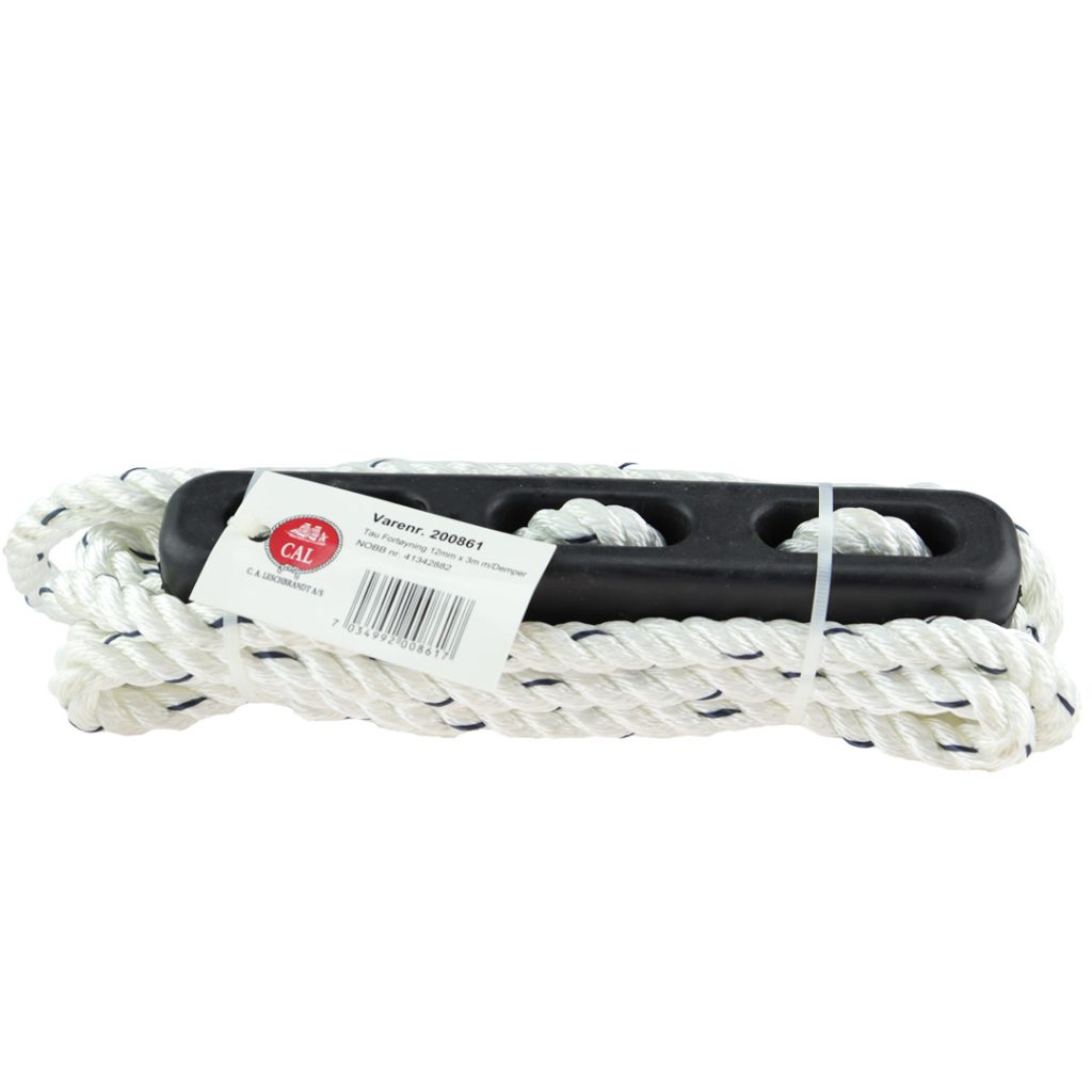 Tau fortøyning 12mm x 3m m/demper