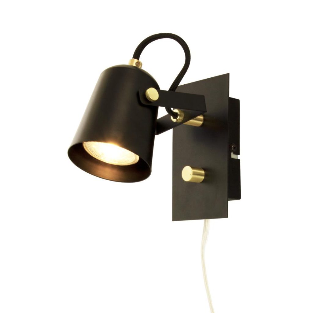 Metz vegglampe svart/matt messing gu10