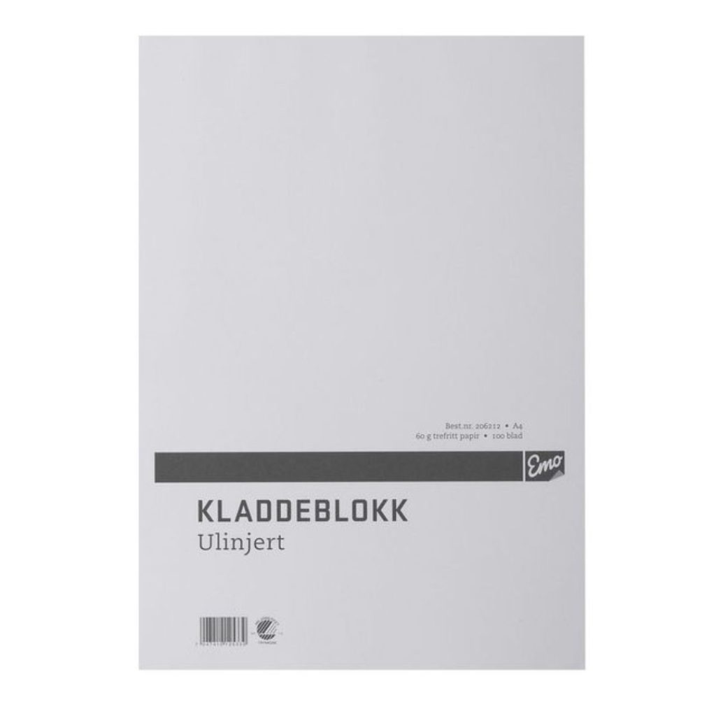 Emo kladdeblokk a4 60g 100 blad ulinjert