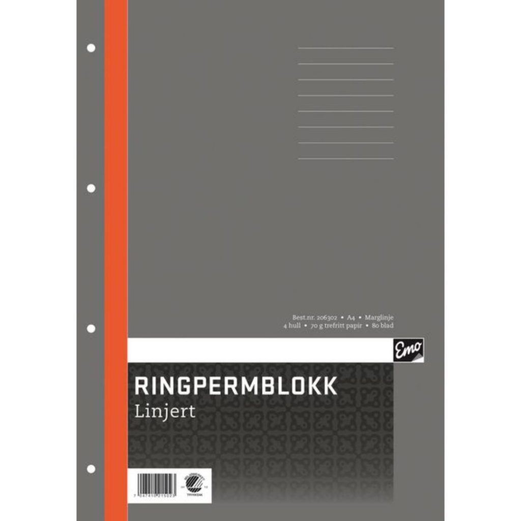 Emo ringpermblokk a4 70g 80bl linjer