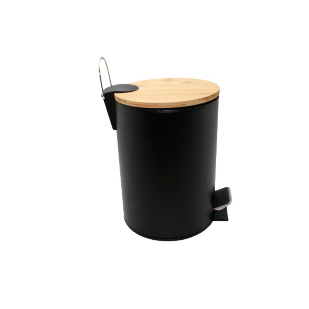 Pedal bøtte 5l sort matt m/lokk i bambus