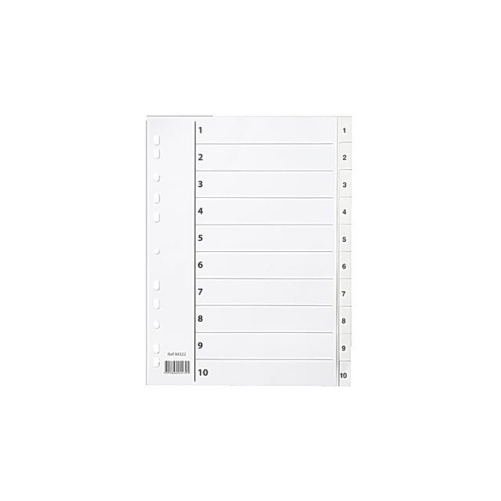Register plast m/indeksark a4 1-10 hvit