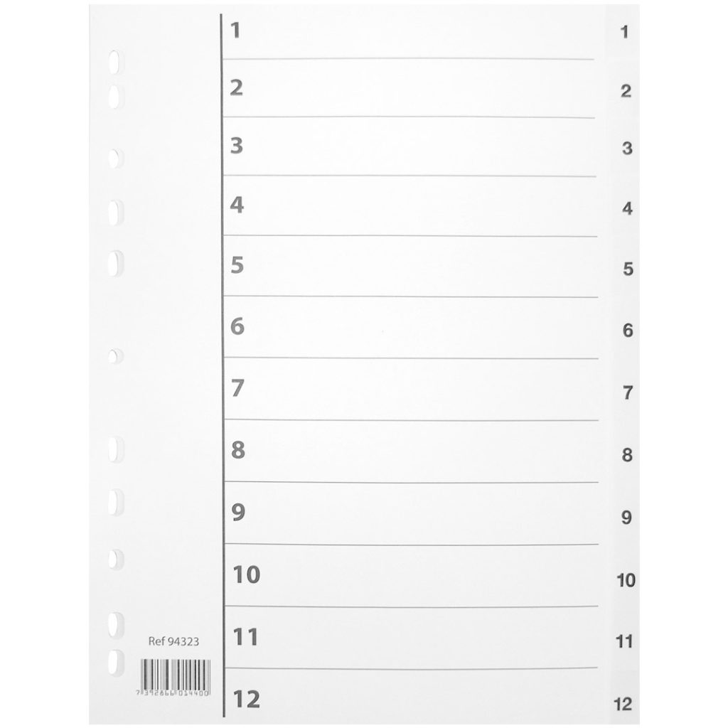 Register plast 1-12 a4 m/indeksark hvit