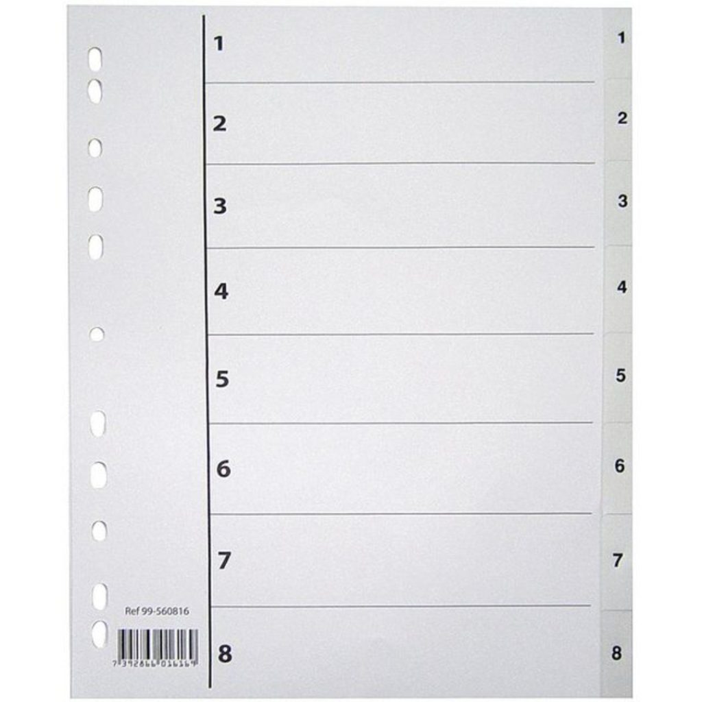 Register plast m/indeksark a4 1-8 hvit