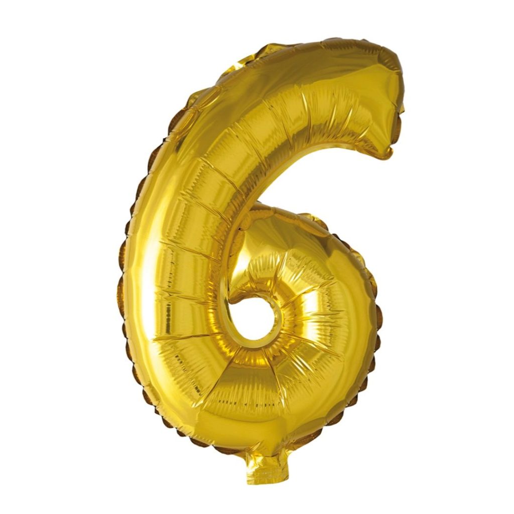 Folie ballong number 6 gold 41 cm