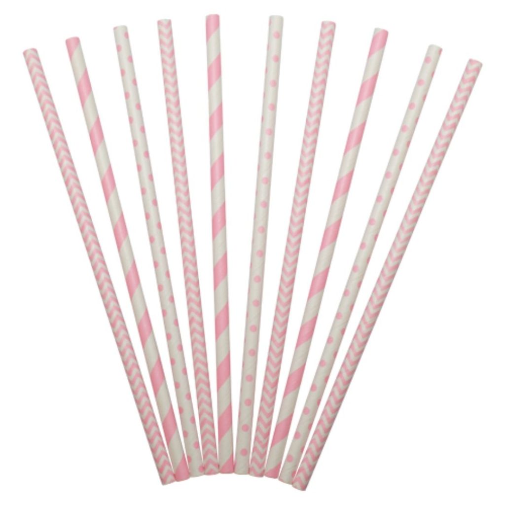 Papir sugerør pink mix 24-p