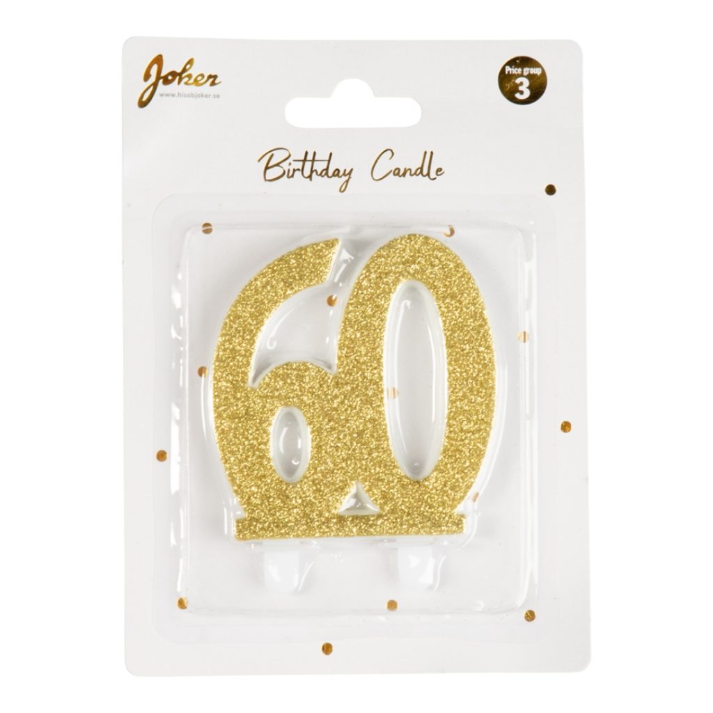 Glitter nummer stearinlys 60 gull