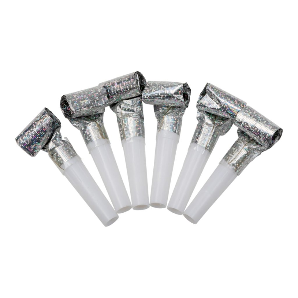 Party blow outs holographic silver 6-p (