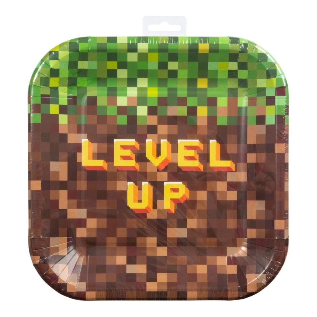 Papir tallerken pixel level up 23 cm 8-p