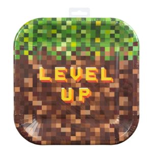 Papir tallerken pixel level up 23 cm 8-p
