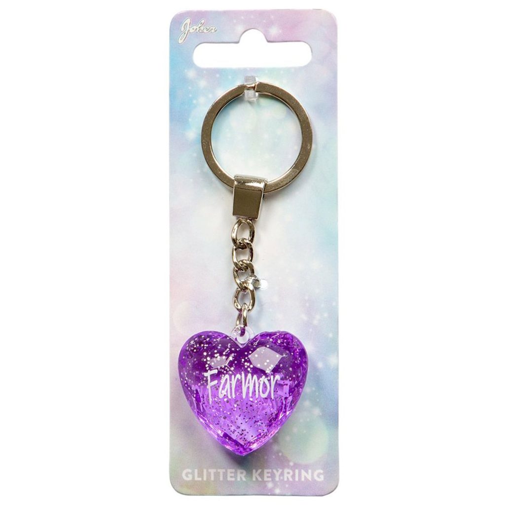 Nøkkelring glitter heart farmor