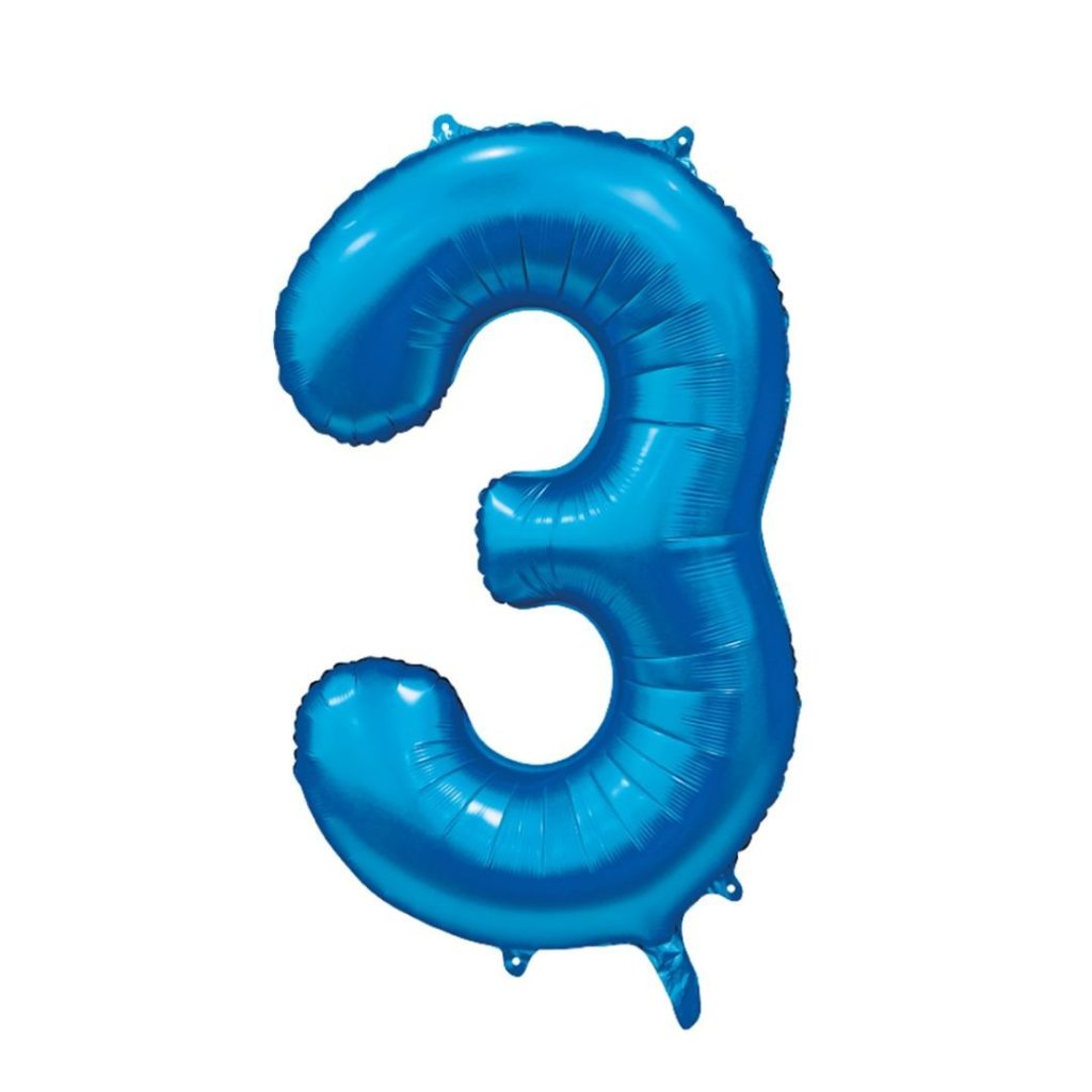Folie ballong number 3 blue 86 cm