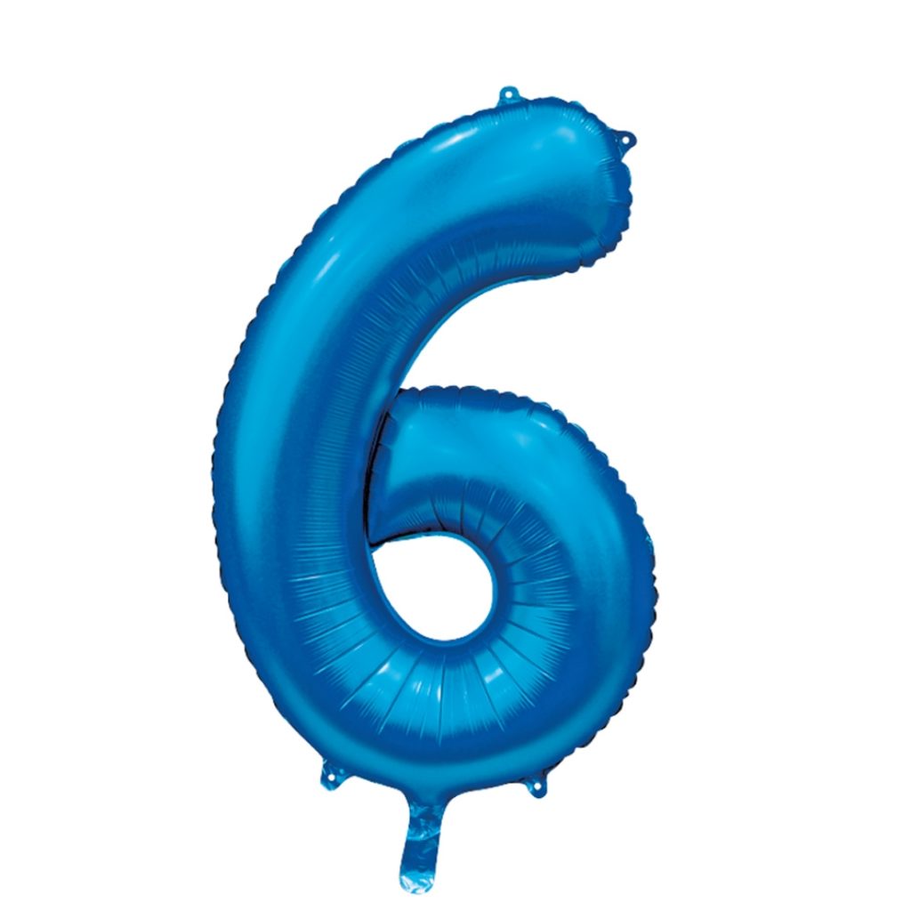 Folie ballong number 6 blue 86 cm