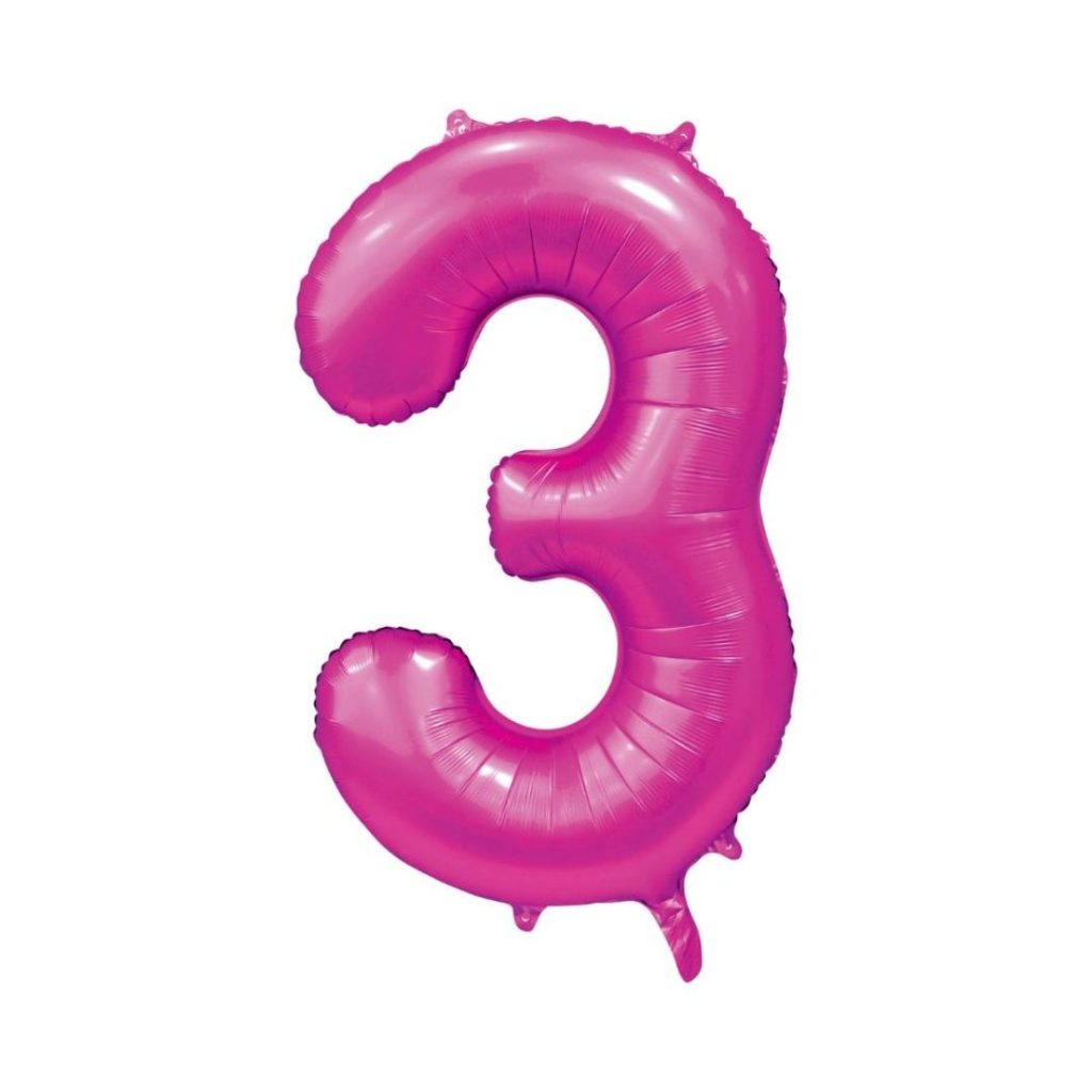 Folieballong nummer 3 rosa 86 cm