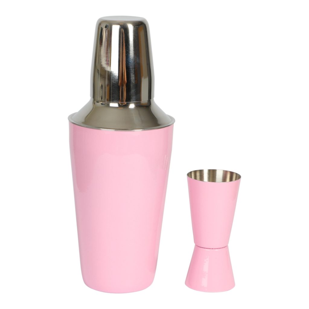 Deluxe pink bar set w. shaker and jigger