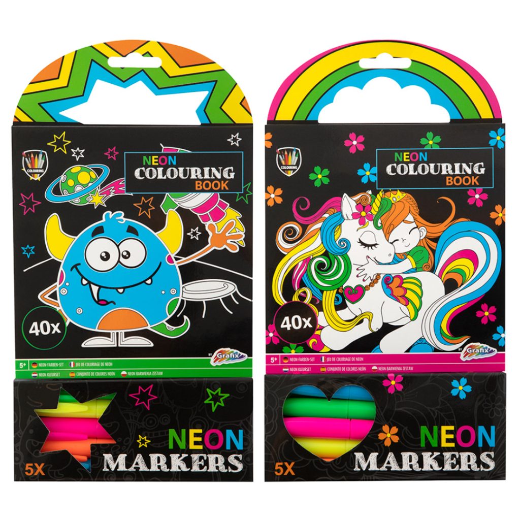 Fargebok m/neon tusj - 2 ass.