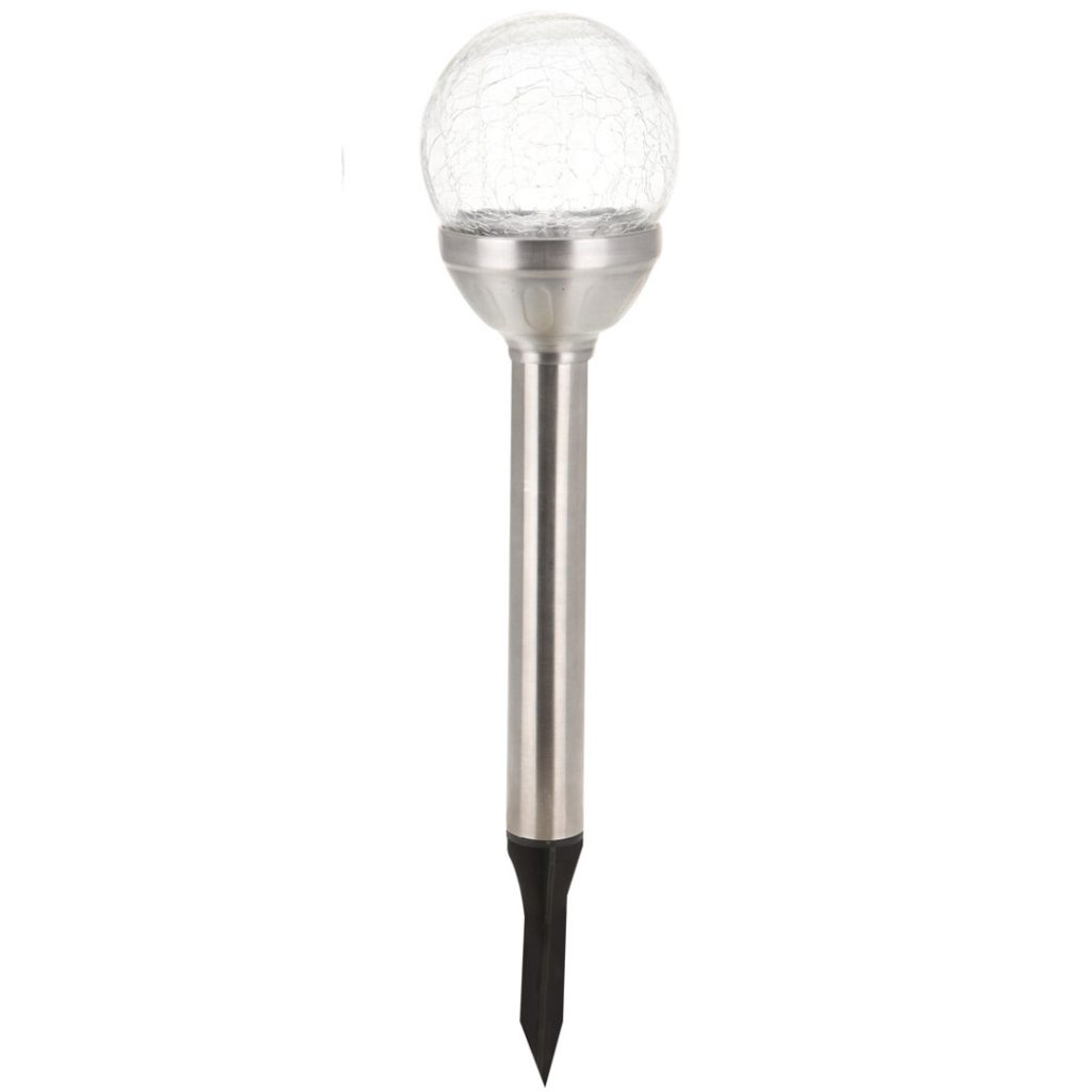 Solcellelys stål glasskule 8cm 34cm