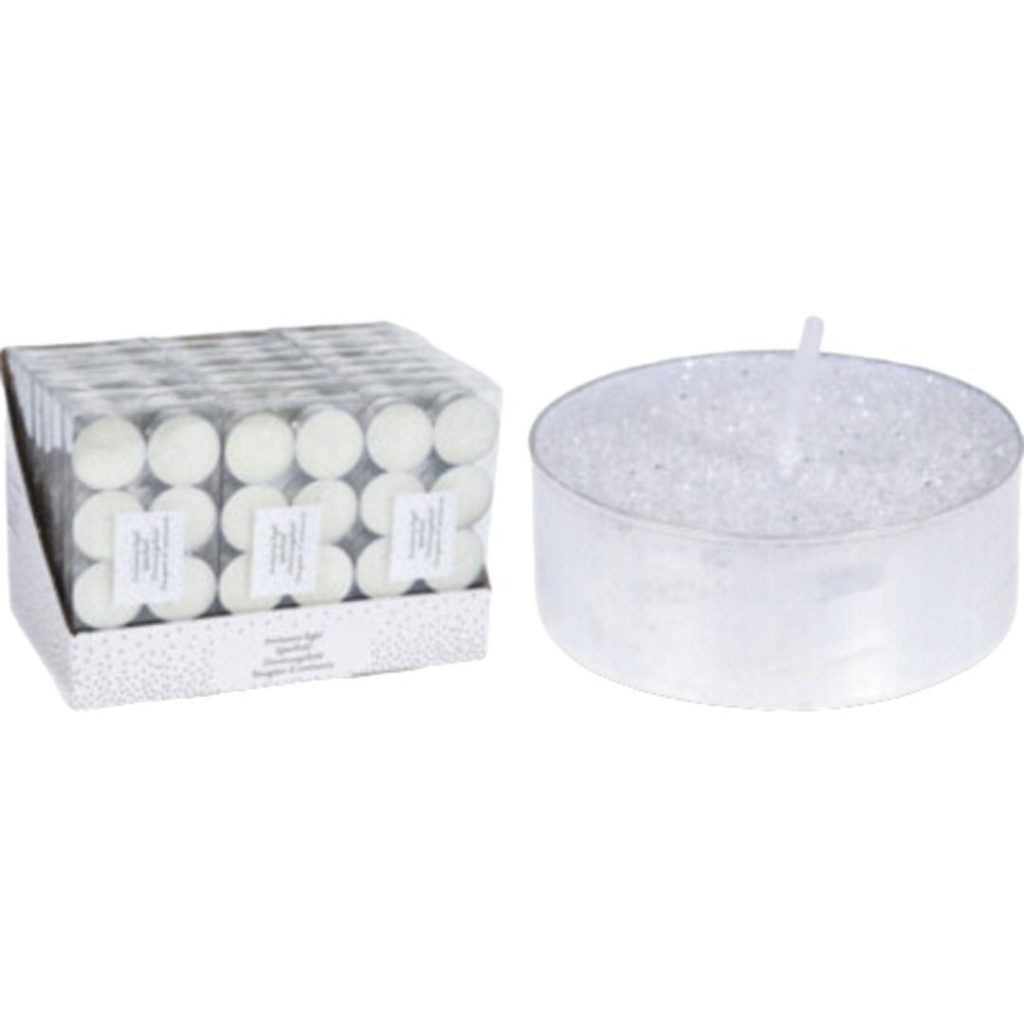 Telys med glitter 8 pk hvit