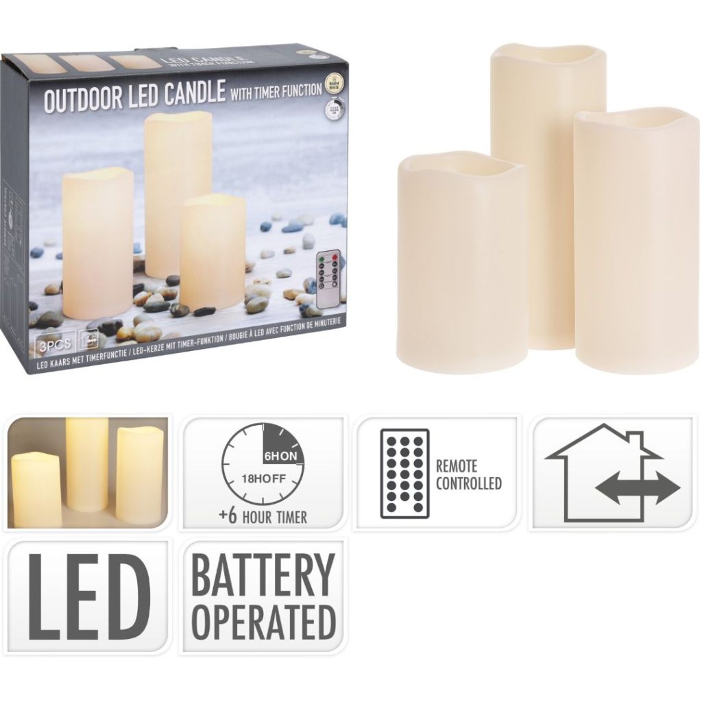Led-lyssett 3 stk ip44 elfenben