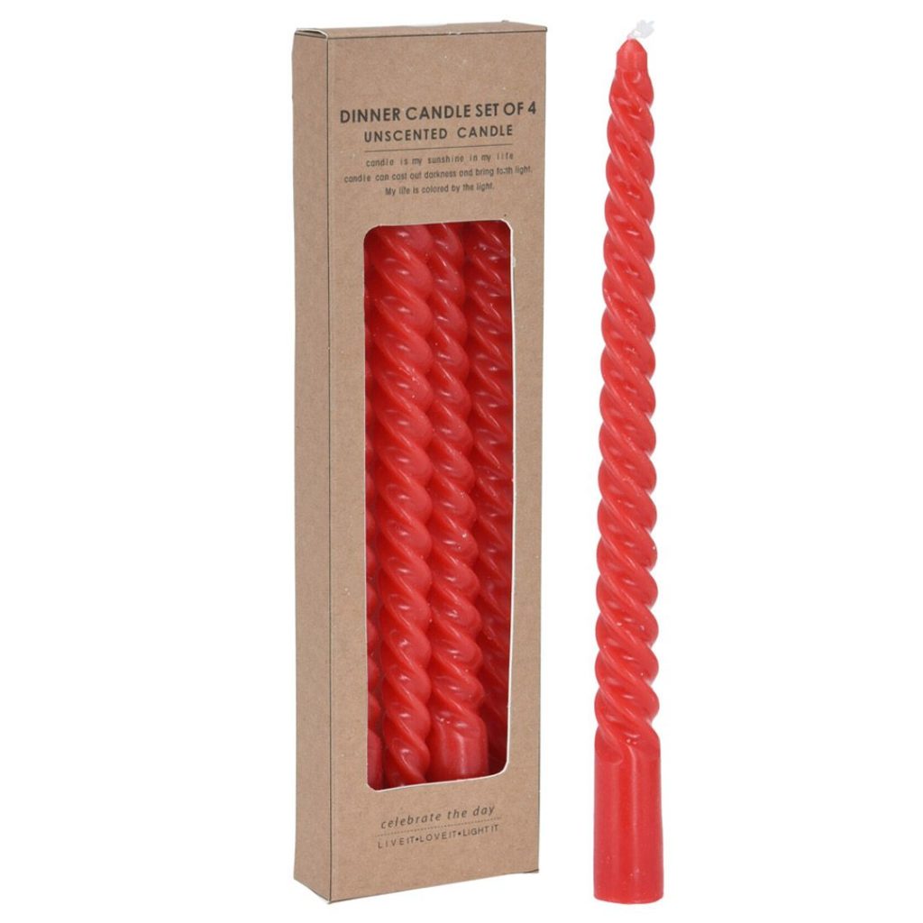 Stearinlys 25 cm vridd 4 pk rød