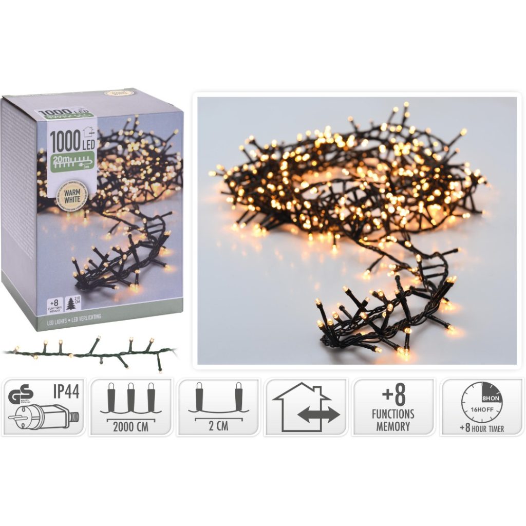Lyslenke micro 1000led varm hvit 20m