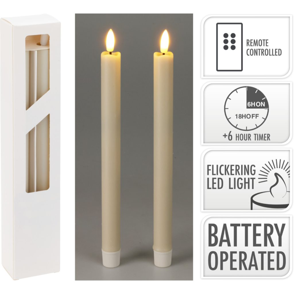 Led stearinlys 2 stk 25cm elfenben