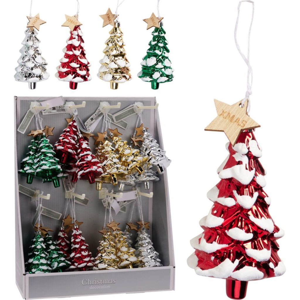 Juletre henge deco 12cm 4ass