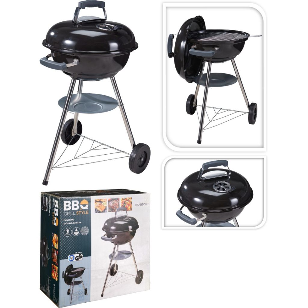 Kulegrill  3 ben, 2 med hjul 48cm