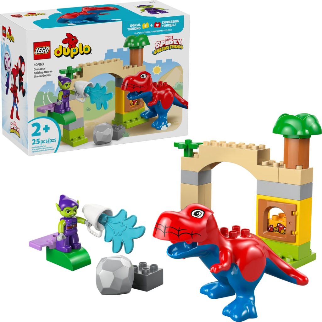 Lego dinosauren spidey-rex mot green gob