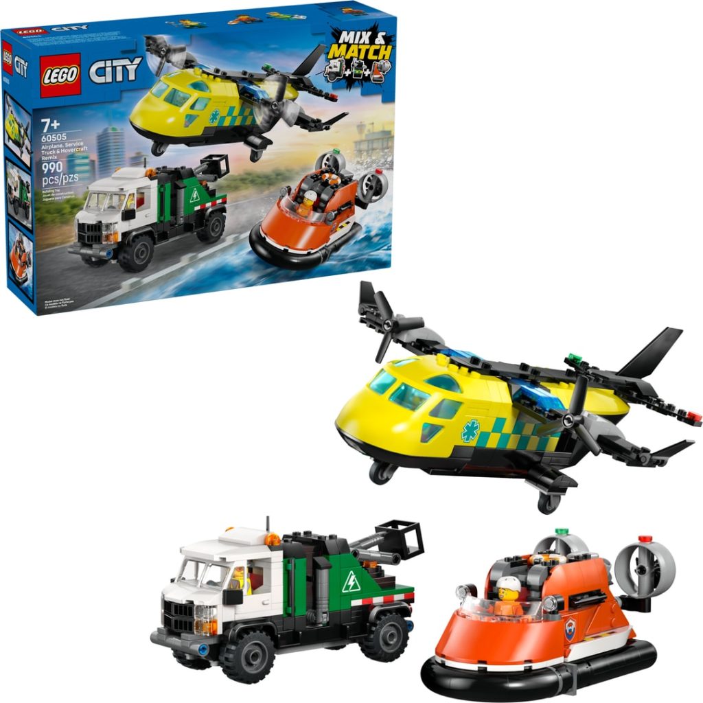 Lego fly- servicebil- og luftputebåt-rem