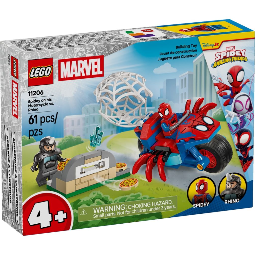 Lego spidey på motorsykkel mot rhino