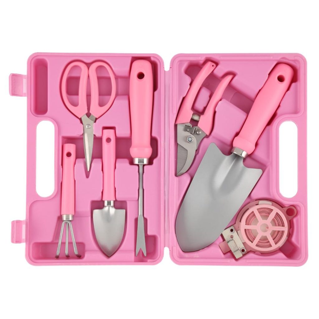 Hageverktøykasse rosa 7 stk.